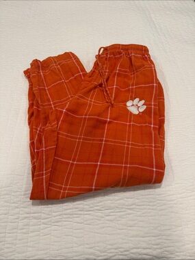 Clemson Orange Plaid Paw-Embroidered Lounge Pants